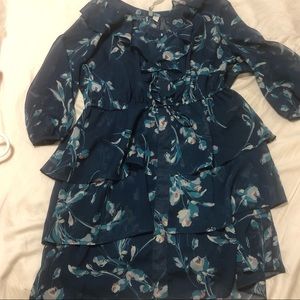 Lauren Conrad Blue Floral Tiered Dress